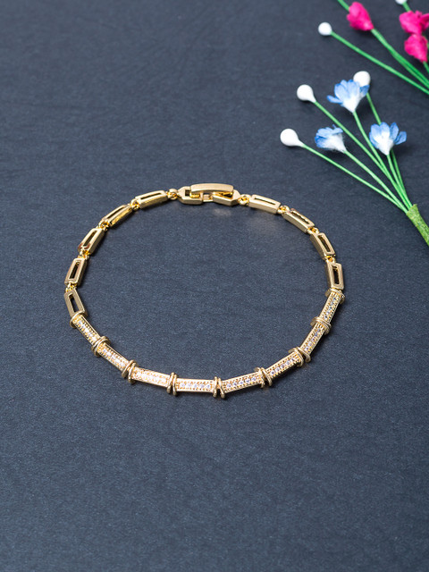 

Golden Peacock Women Gold-Toned CZ Studded Link Bracelet