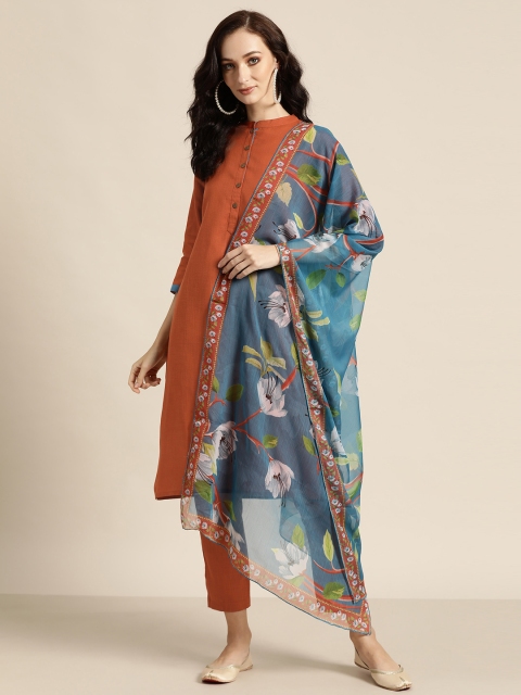 

Shae by SASSAFRAS Women Rust Brown Kurta With Trousers & Dupatta
