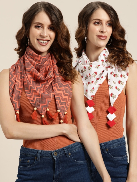 

Shae by SASSAFRAS Women Pack of 2 Cotton Printed Scarf, Orange
