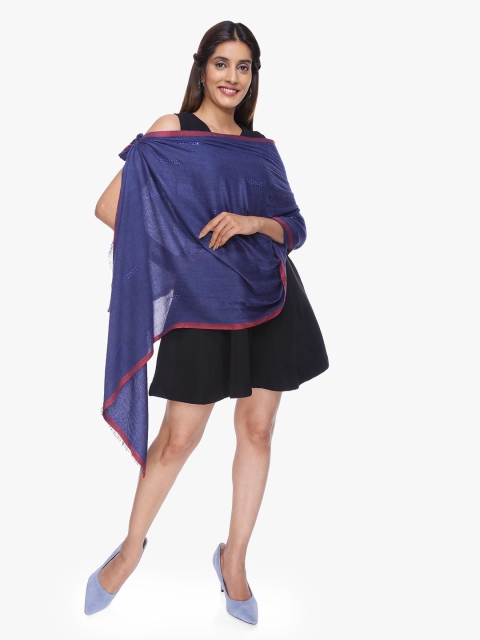 

Scarves & Glitters Women Navy Blue & Pink Embellished Stole