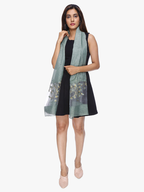 

Scarves & Glitters Women Green & Gold-Toned Embroidered Stole