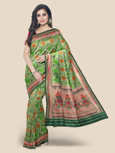 

KLM Fashion Mall Green & Red Floral Tissue Banarasi Saree