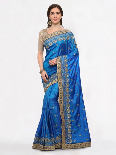 

Kvsfab Blue & Gold-Toned Embellished Silk Blend Heavy Work Saree