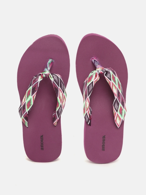 

Anouk Women Purple & Coral Pink Geometric Print Thong Flip-Flops