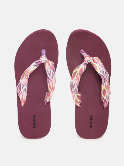 

Anouk Women Purple & White Printed Thong Flip-Flops