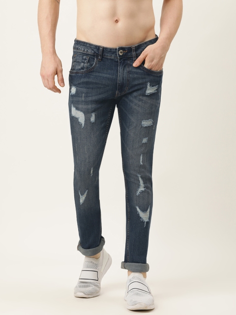 

Flying Machine Men Navy Blue Slim Tapered Michael Distressed Light Fade Stretchable Jeans