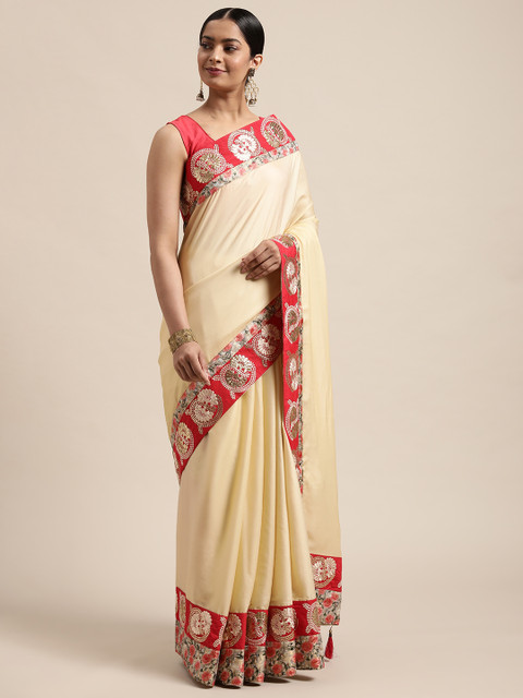 

all about you Cream & Red Floral Silk Georgette Saree