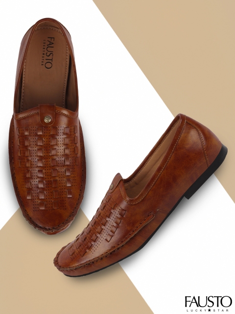 

FAUSTO Men Tan Woven Design PU Mojaris