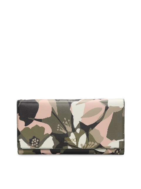 

LIU JO Women Olive Green & Pink Floral Printed PU Envelope