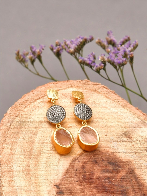 

Amaltaas Pink & Gold-Plated Quartz Stone Studded Contemporary Drop Earrings