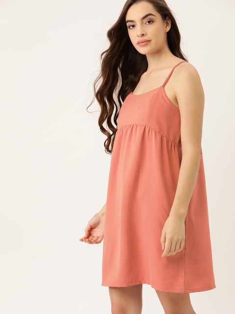 

ETC Women Peach Coloured Solid Gathered Nightdress
