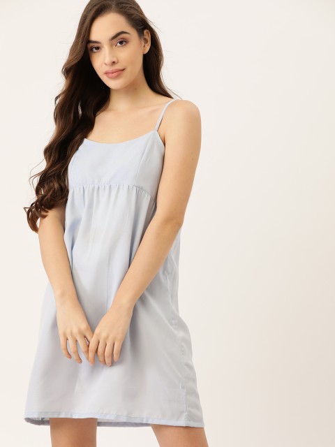 

ETC Women Blue Solid Gathered Nightdress