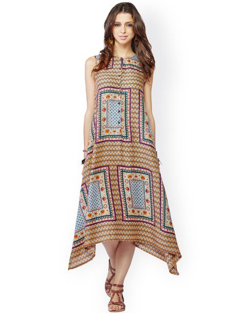 

Global Desi Multicoloured Printed A-Line Midi Dress, Multi