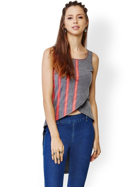 

Global Desi Grey Melange High-Low Top
