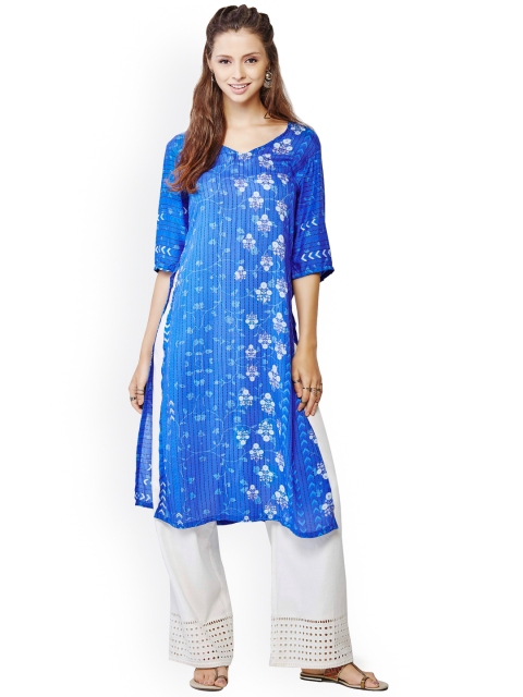 

Global Desi Blue Printed Kurta