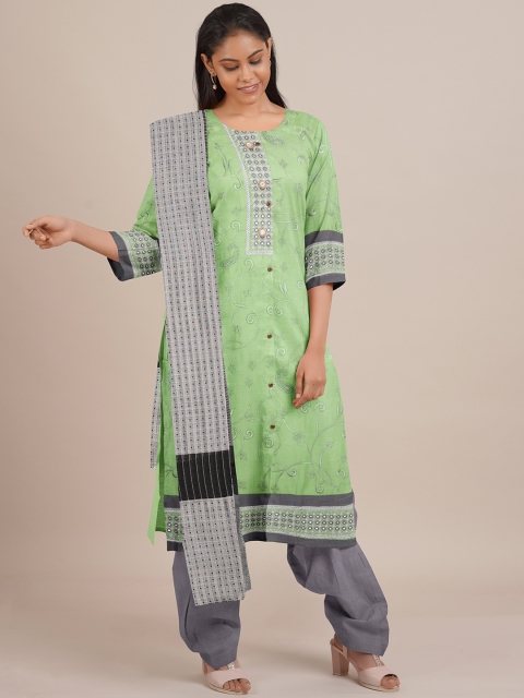 

Pothys Green & Grey Printed Unstitched Dress Material
