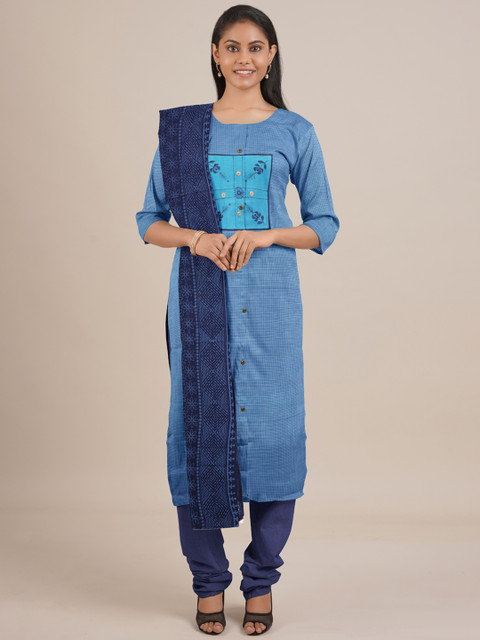 

Pothys Blue Printed Unstitched Dress Material