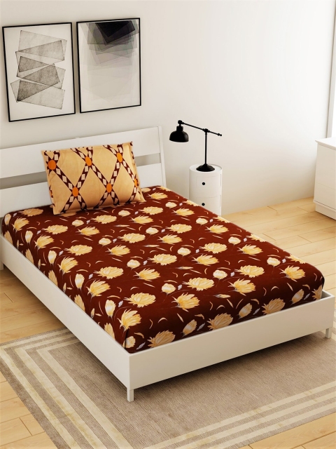 

Salona Bichona Rust & Peach-Coloured Floral 144 TC Single Bedsheet with 1 Pillow Covers