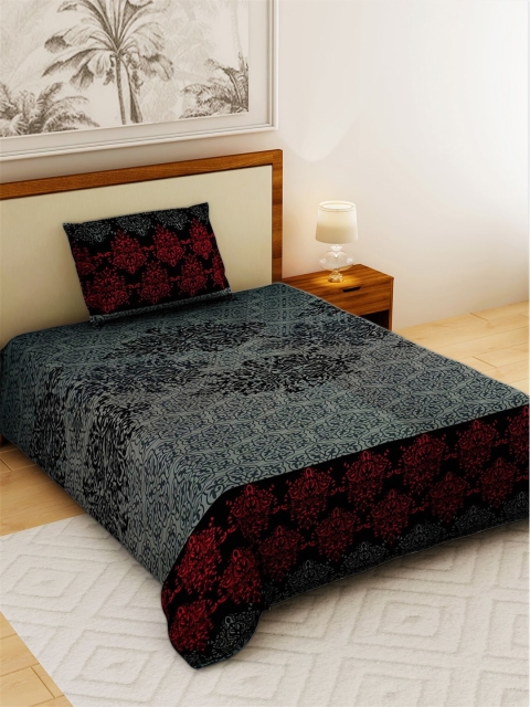 

Salona Bichona Grey & Red Ethnic Motifs 120 TC Cotton Single Bedsheet with 1 Pillow Covers