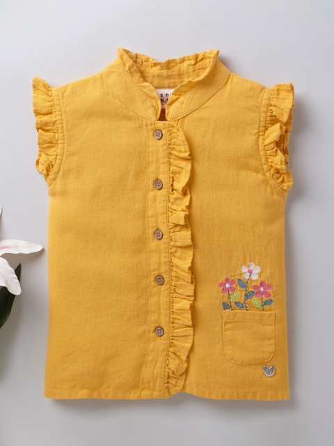 

Ed-a-Mamma Yellow Floral Mandarin Collar Shirt Style Sustainable Top