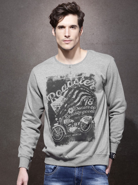 

Roadster Men Grey Printed Pullover Sweatshirt