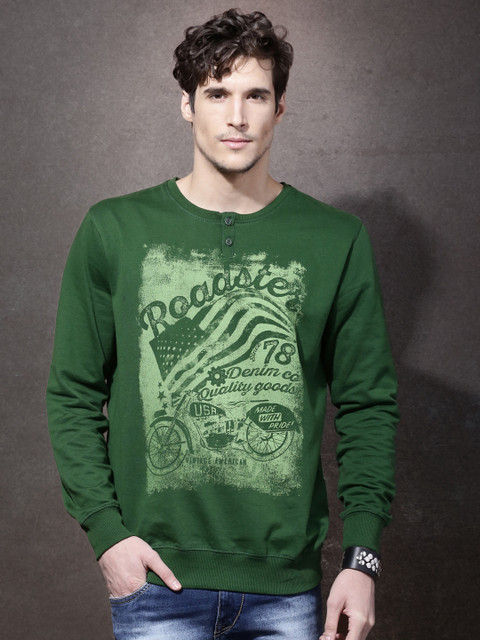 

Roadster Men Green Printed Pullover Sweatshirt
