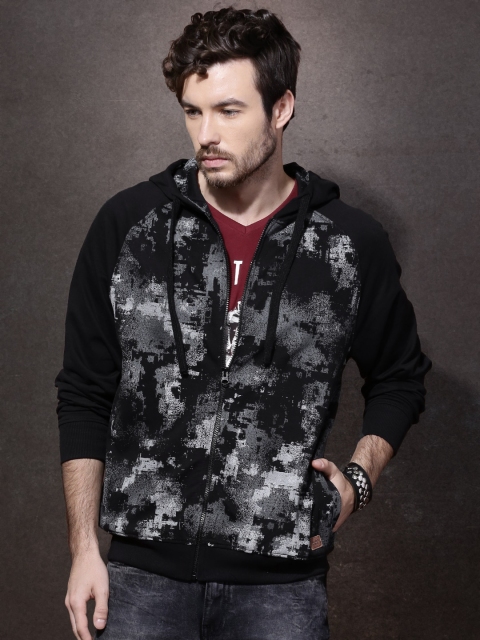 

Roadster Black Printed Hooded Sweatshirt