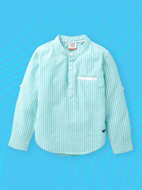 

Ed-a-Mamma Boys Turquoise Blue Striped Casual Sustainable Shirt