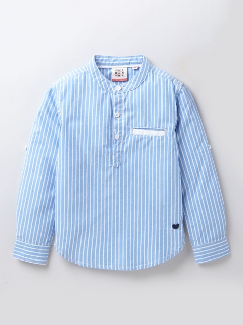 

Ed-a-Mamma Boys Blue & White Pure Cotton Vertical Striped Casual Sustainable Shirt
