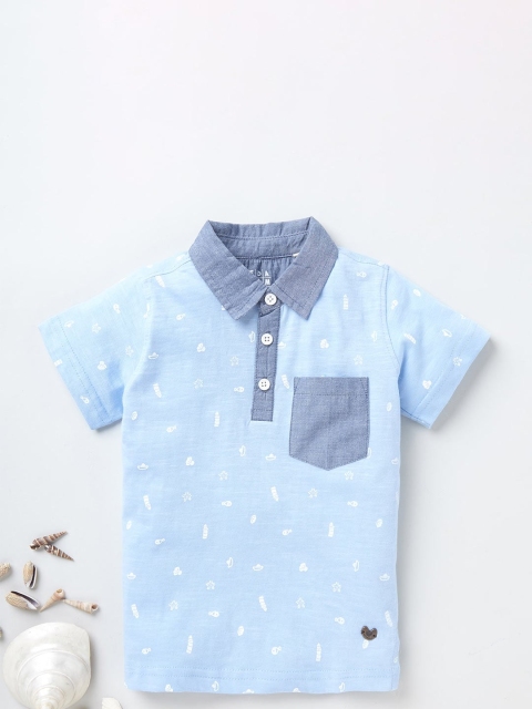 

Ed-a-Mamma Boys Blue Printed Polo Collar Sustainable T-shirt