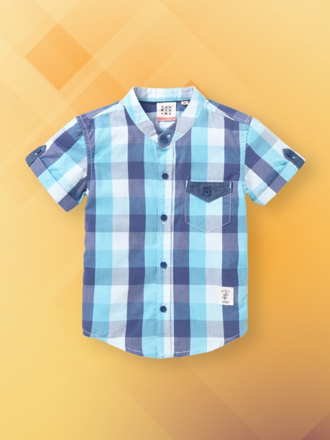 

Ed-a-Mamma Boys Blue & White Buffalo Checks Checked Pure Cotton Sustainable Casual Shirt