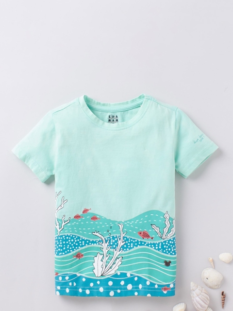 

Ed-a-Mamma Boys Blue Printed Border Aqua Sustainable T- shirt