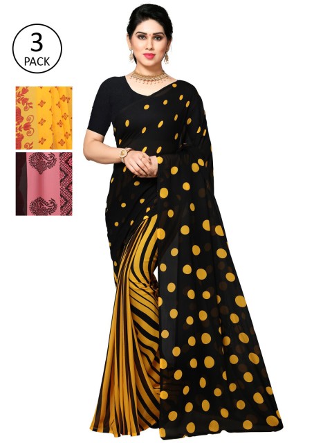 

KALINI Pack of 3 Printed Poly Georgette Saree, Multi