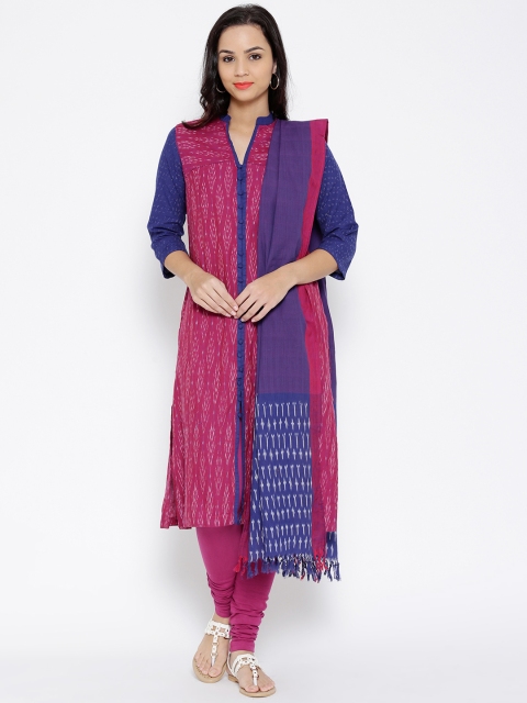 

BIBA Pink Ikat Print Churidar Kurta with Dupatta