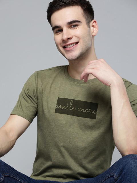 

Mast & Harbour Men Olive Green Pure Cotton Typography Printed T-shirt