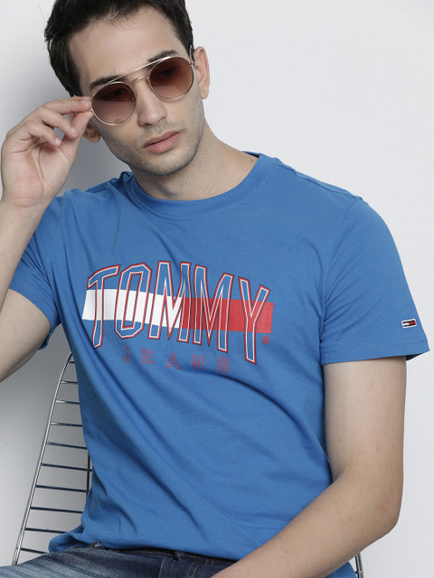 

Tommy Hilfiger Men Blue Brand Logo Printed Slim Fit T-shirt