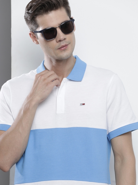 

Tommy Hilfiger Men White & Blue Colourblocked Polo Collar T-shirt