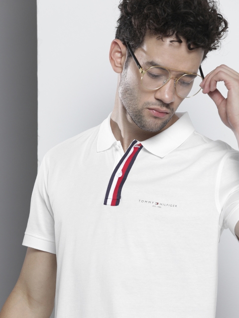 

Tommy Hilfiger Men White Solid Pure Cotton Polo Collar T-shirt