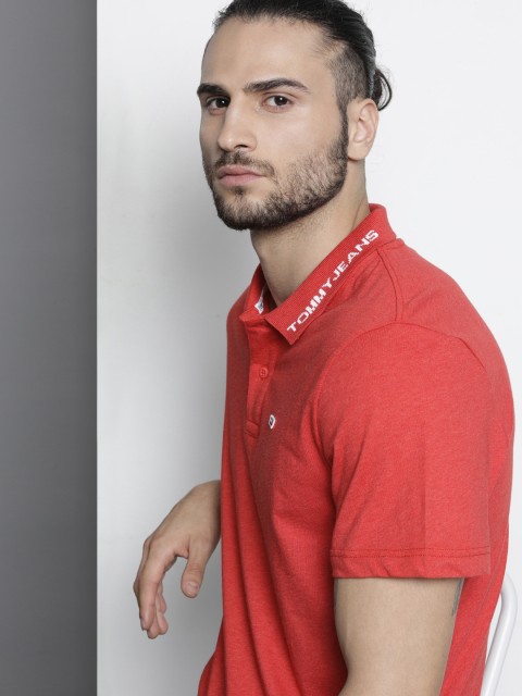 

Tommy Hilfiger Men Coral Orange Polo Collar T-shirt