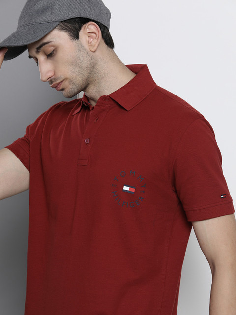 

Tommy Hilfiger Men Maroon Polo Collar Organic Cotton T-shirt
