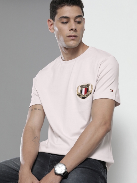 

Tommy Hilfiger Men Pink Pure Cotton T-shirt with Embroidery