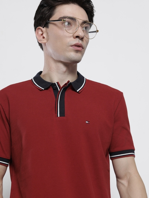 

Tommy Hilfiger Men Maroon Contrast Polo Collar T-shirt