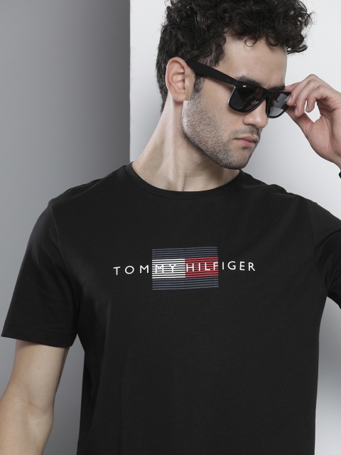 

Tommy Hilfiger Men Black Brand Logo Printed Organic Cotton T-shirt