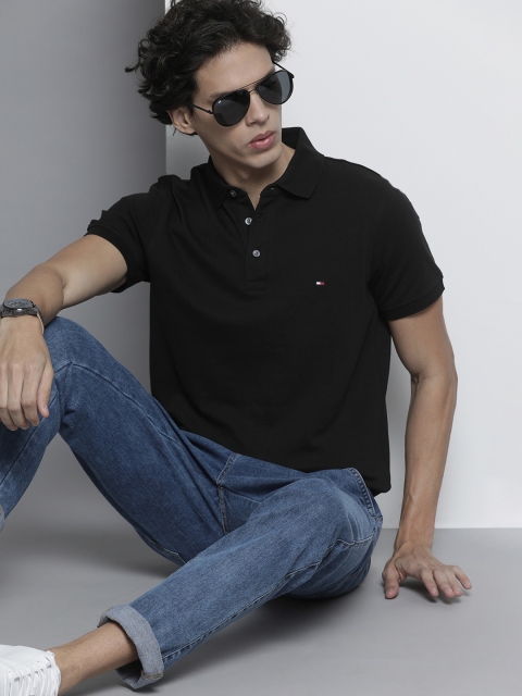 

Tommy Hilfiger Men Black Slim Fit Polo Collar T-shirt