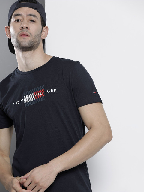 

Tommy Hilfiger Men Navy Blue Organic Cotton Brand Logo Printed T-shirt