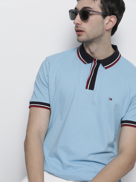 

Tommy Hilfiger Men Blue Solid Organic Cotton Polo Collar Organic Cotton T-shirt