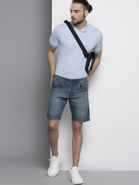 

Tommy Hilfiger Men Blue Solid Polo Collar Pure Cotton T-shirt