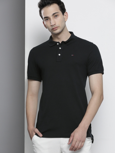 

Tommy Hilfiger Men Black Polo Collar Pure Cotton T-shirt