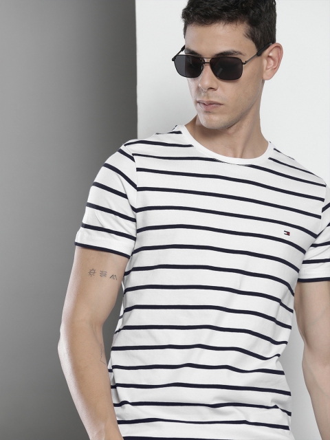 

Tommy Hilfiger Men White & Black Striped Slim Fit T-shirt
