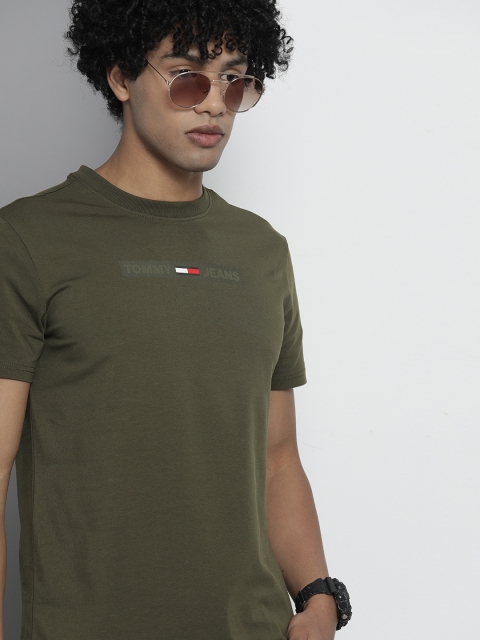 

Tommy Hilfiger Men Olive Green Slim Fit T-shirt with Logo Print